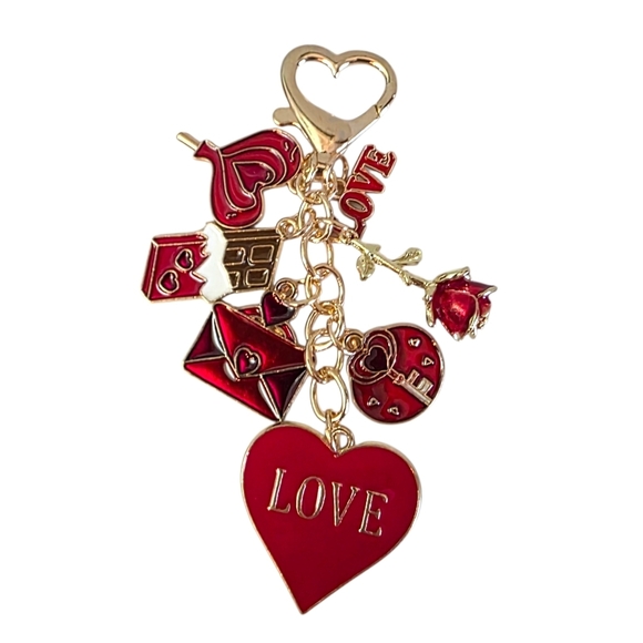 Love Heart Purse Charm Keychain Red Enamel Bag Charm - Picture 2 of 3
